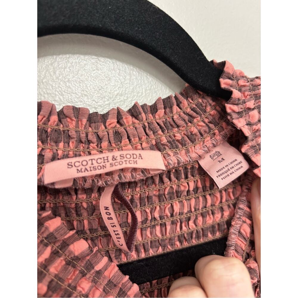 Scotch & Soda Smocked Seersucker Gingham Cottagecore Midi Dress - Size M - Picture 6 of 9
